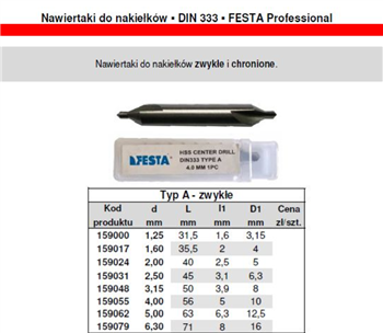NAWIERTAK DIN 333 TYP A 3,15mm HSS